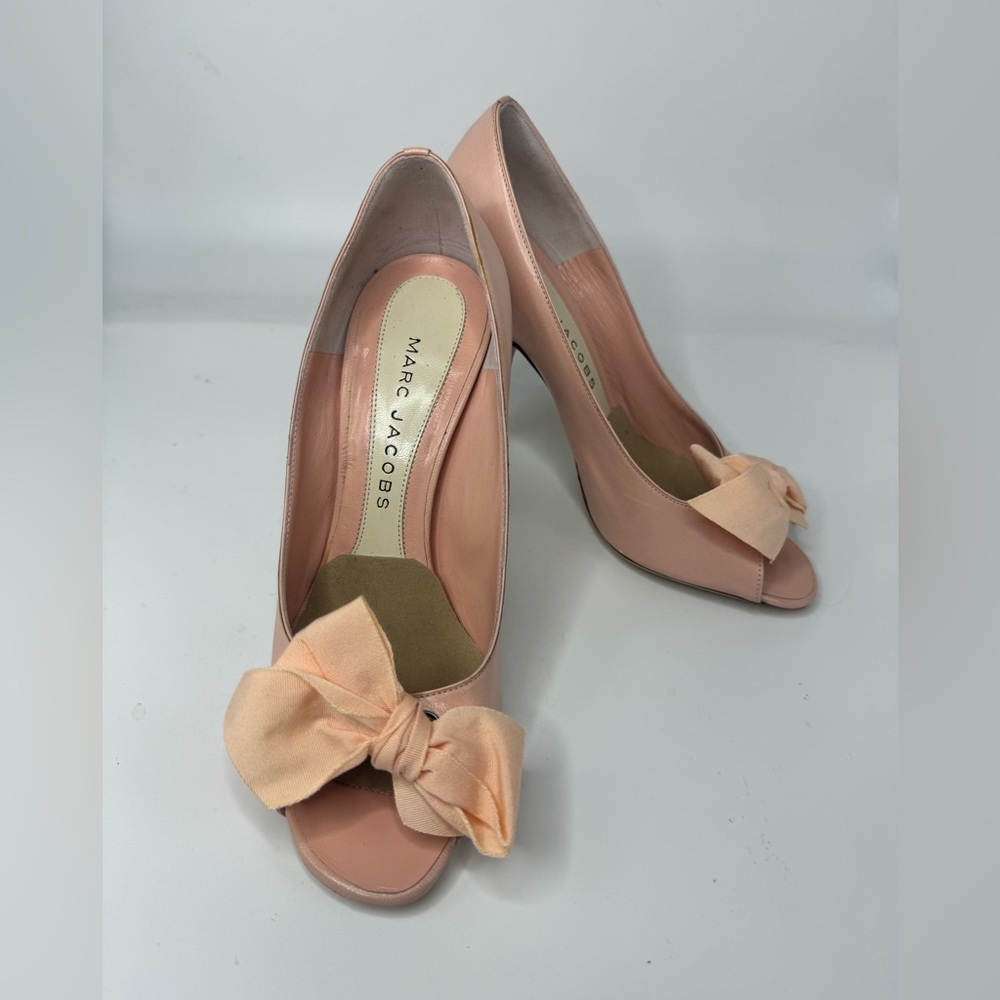 Marc Jacobs Pink Bow Peep Toe Leather Heels -Size 36.5
